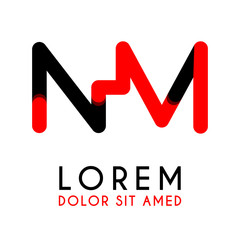 initial Letter NM with red Black and has rounded corners