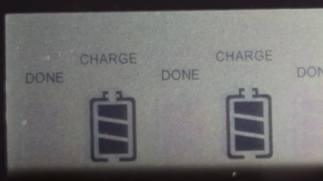 Charging the batteries, charger screen, closeup.
