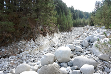 Dry riverbed of a mountain river in Bansko.