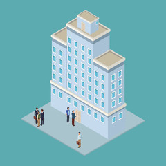 Company tower building isometric 3d vector illustration graphic design