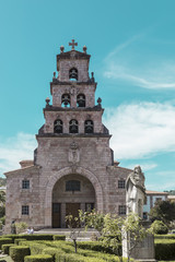 Fototapeta na wymiar Church of the Assumption and Don Pelayo, Cangas de Onis, Asturias, Spain