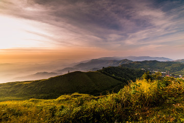High mountains in tropical rainforest Sunset in Thailand
