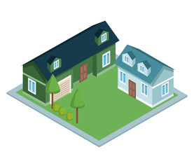 Isometric group of houses 3d vector illustration graphic design