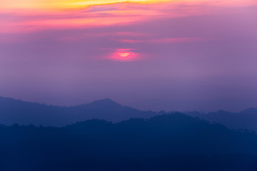 Fototapeta na wymiar Sunset in the high mountains of Thailand