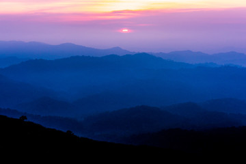 Sunset in the high mountains of Thailand