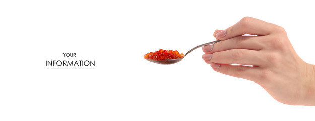 Spoon of red caviar in hand pattern