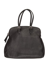 black handbag, leather handbag is on white background, female big handbag
