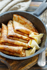Crepes with butter for breakfast.