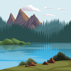 Beautiful nature landscape with lake vector illustration graphic design