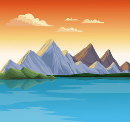 Fototapeta na wymiar Beautiful nature landscape with lake vector illustration graphic design