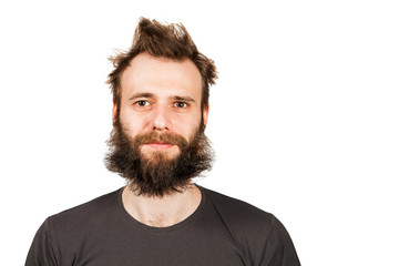 Portrait of young bearded man. Isolated on white. - obrazy, fototapety, plakaty