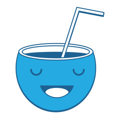 Kawaii happy cocktail icon over white background, blue shading deisng.  vector illustration