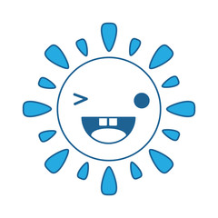 kawaii sun wiking an eye over white background, blue shading design. vector illustration