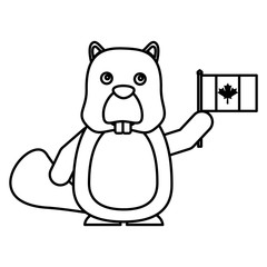 beaver character cartoon holding canadian flag