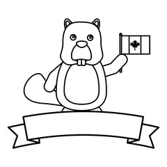 beaver character cartoon holding canadian flag