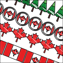 canadian pattern flag maple leaf pine forest vector illustration drawing color
