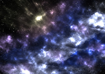 Fototapeta na wymiar fabulous fantasy background in the night sky of the galaxy among stars and planets