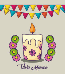 Viva mexico design with decorative pennants and candle over white background, colorful design. vector illustration