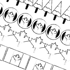 canadian pattern flag maple leaf pine forest vector illustration sketch