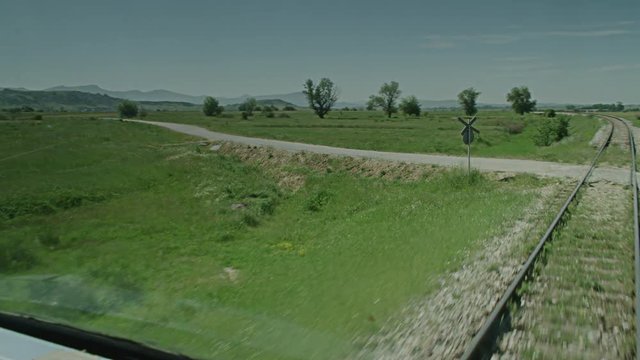 A cabin shot  of a trainride.
