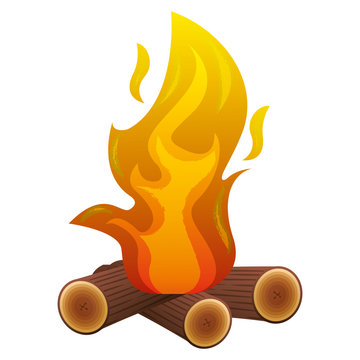 camp bonfire flame burning wooden image vector illustration