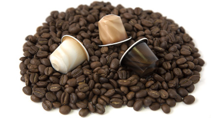 Coffee Beans and Capsule Isolated on White Background