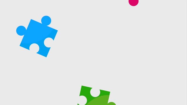 falling puzzle pieces work team concept animation hd