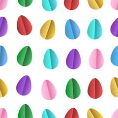 Vector realistic isolated seamless pattern with origami easter eggs for decoration and covering on the white background. Concept of Happy Easter.