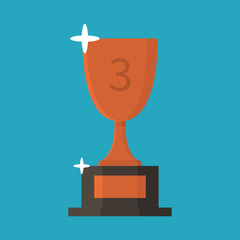 Bronze cup flat icon. Trophy. Award. Third place. Cartoon style. Vector illustration