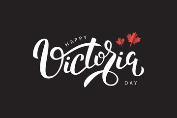 Vector isolated handwritten lettering for Victoria Day with origami maple leaves. Vector typography for greeting card, decoration and covering. Concept of Happy Victoria Day in Canada.