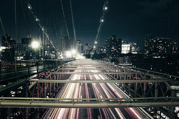 traffic at night at brooklyn bridge