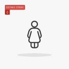 Outline woman icon isolated on grey background. Toilet symbol for website design, mobile application, logo, ui. Editable stroke. Vector illustration. Eps10.