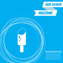 Ice cream on a blue background with abstract circles around and place for your text. Vector