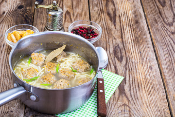 Vermicelli soup with meatballs