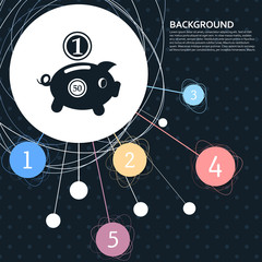 Obraz premium Piggy bank and dollar coin icon with the background to the point and with infographic style. Vector