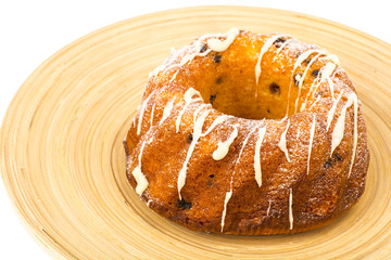 Homemade cake with raisins and white chocolate