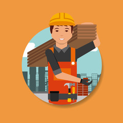 construction worker carrying board on shoulder vector illustration