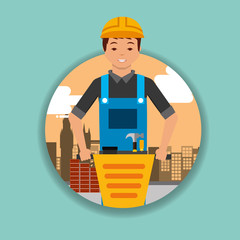 construction worker with jackhammer equipment vector illustration