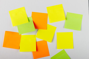 Mock-up lot of yellow empty office stickers and Red heart