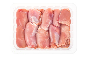 Fresh raw chicken meat in white plastic container