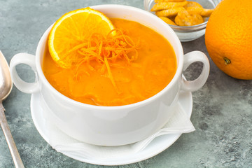 Dietary pumpkin, carrot soup puree with orange
