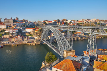 Luis I Bridge across the Douro River in Porto, Portugal.