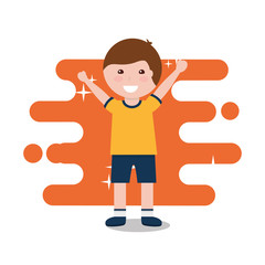 happy little boy character arms up funny vector illustration