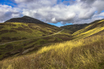 Scotland landscape. Cairngorm Mountains and Old Military Road A93. Royal Deeside between Ballater and Braemar. 