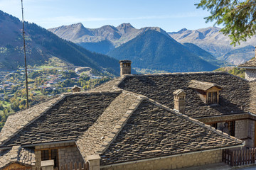 Fototapeta na wymiar Autumn view of village of Metsovo near city of Ioannina, Epirus Region, Greece
