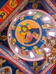 Belgrade, Serbia - Jul 22, 2017: beautiful frescoes on the wall of the Orthodox church in Belgrade