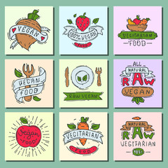 Hand drawn style of bio organic eco healthy food label vegan vegetable vector illustration vegetarian natural farm sign.