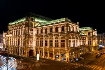 Papier Peint photo Théâtre Wiener Staatsoper bei Nacht