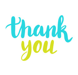 Thank you phrase cute hand drawn colorful calligraphic lettering on white background. Perfect for greeting cards, posters, print ect. Vector illustration