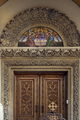 Church gate with carving, mosaic and beautiful stone ornaments.
